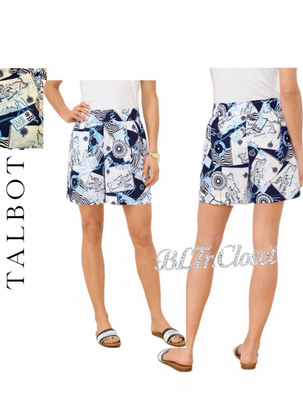 Talbots Washed Linen Pull on Shorts‎ Cote D Azur Sz Xs Nautical Sailor Core